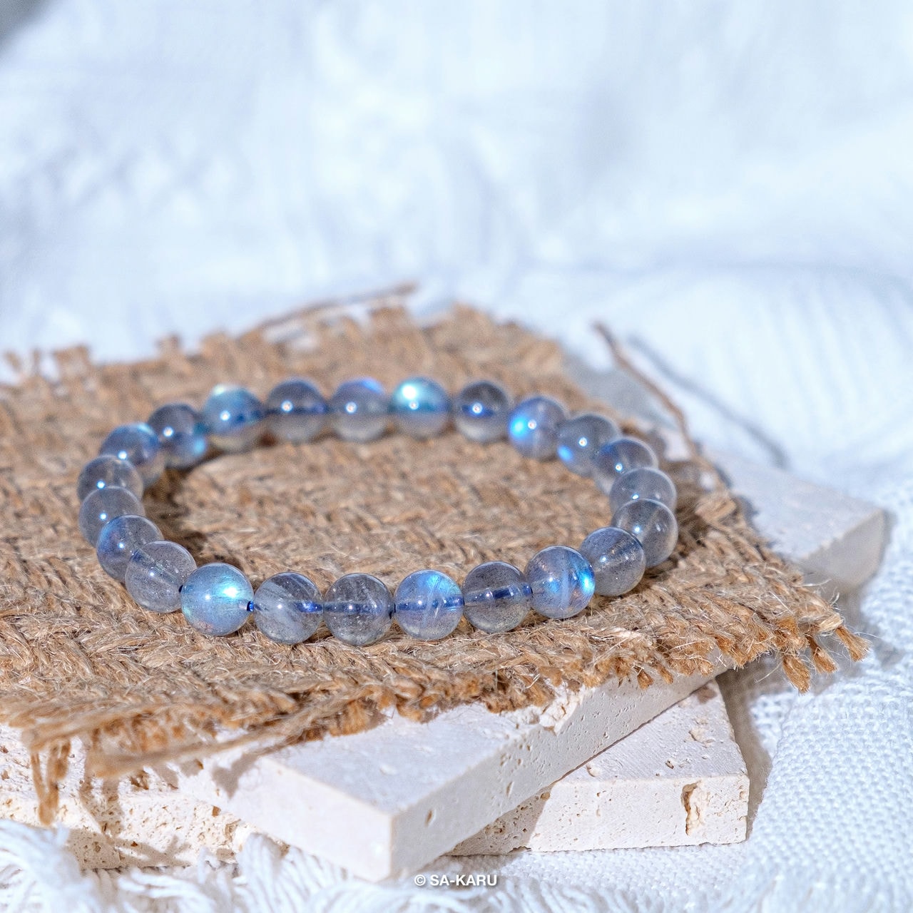 White Labradorite (Rainbow Moonstone) Stone Bead Mala Stretch Bracelet –  Well Done Goods, by Cyberoptix